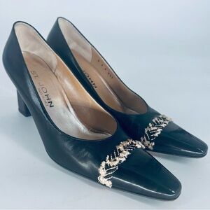 St. John Women's Leather Square Toe Slip-On Pump Heels, Size 9 B